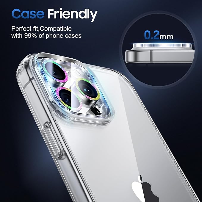 UniqueMe for 3 Pack iPhone 16 Pro/iPhone 16 Pro Max Camera Lens Protector - [Drop Protection] [Case Friendly] 9H Tempered Glass Camera Cover Screen [Update New Version] - Colorful