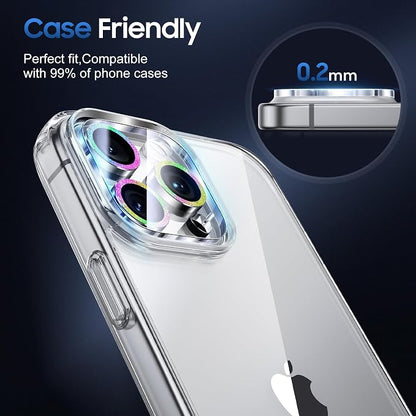 UniqueMe for 3 Pack iPhone 16 Pro/iPhone 16 Pro Max Camera Lens Protector - [Drop Protection] [Case Friendly] 9H Tempered Glass Camera Cover Screen [Update New Version] - Colorful