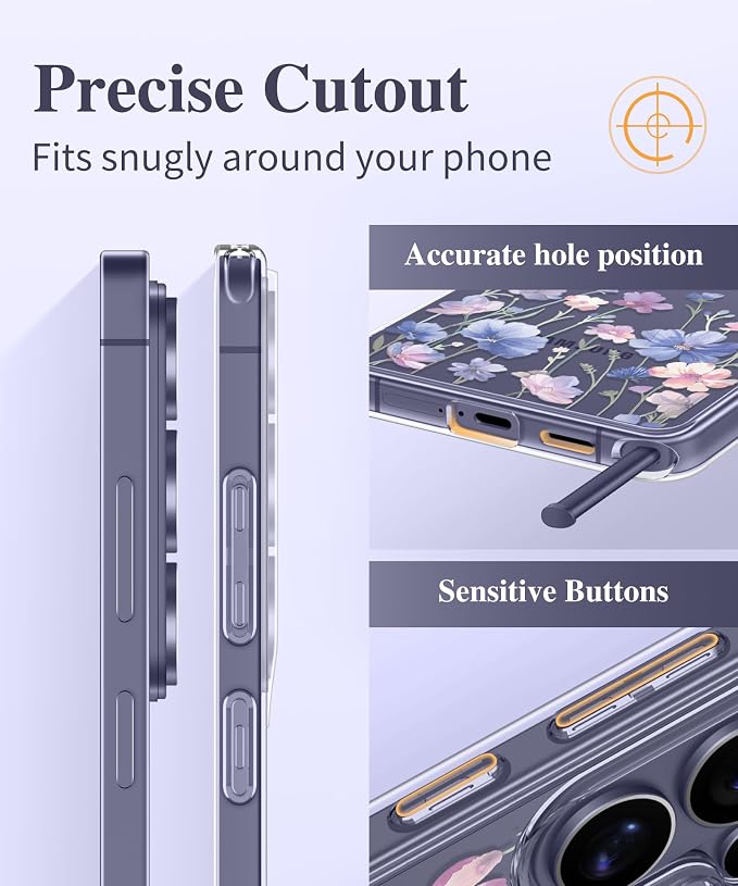 GVIEWIN for Samsung Galaxy S26 Ultra Case, Clear Floral Slim Shockproof Protective Women Phone Case, Non-Yellowing, with Screen Protector & Camera Lens Protector for S26 Ultra 6.9", Bloomwing/Blue