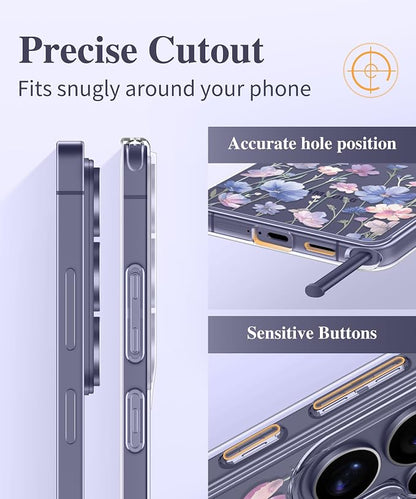 GVIEWIN for Samsung Galaxy S26 Ultra Case, Clear Floral Slim Shockproof Protective Women Phone Case, Non-Yellowing, with Screen Protector & Camera Lens Protector for S26 Ultra 6.9", Bloomwing/Blue