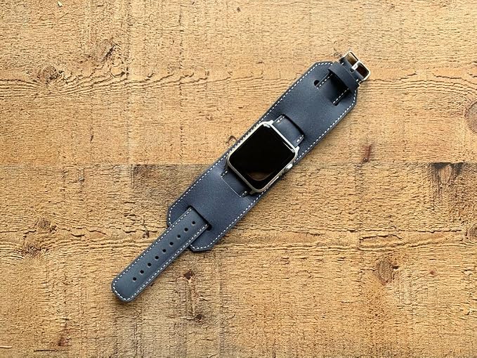 HARDISTON Cuff Watch Band Compatible with Apple 46mm for Men & Women, Handmade Genuine Leather, Compatible with iWatch Series 11 10 9 8 7 6 5 4 3 2 1 SE Ultra, Wrist Bracelet Band, Medium/Band-Navy