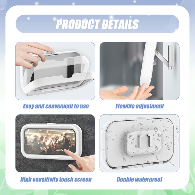 Shower Phone Holder Waterproof, 480° Rotatable Retractable Adjustable Shower Phone Case with Aromatherapy, Anti Fog Touch Screen Wall Phone Mount Stand, Phone Holder for Bathroom,for 4-7" Cellphones