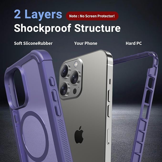 jaroco Magnetic for iPhone 15 Pro Case, [Compatible with MagSafe][Military Grade Drop Protection][Heavy Duty Protection][Non-Slip][Shockproof] 2-Layer Durable Bumper Phone Case 6.1''-Dark Purple