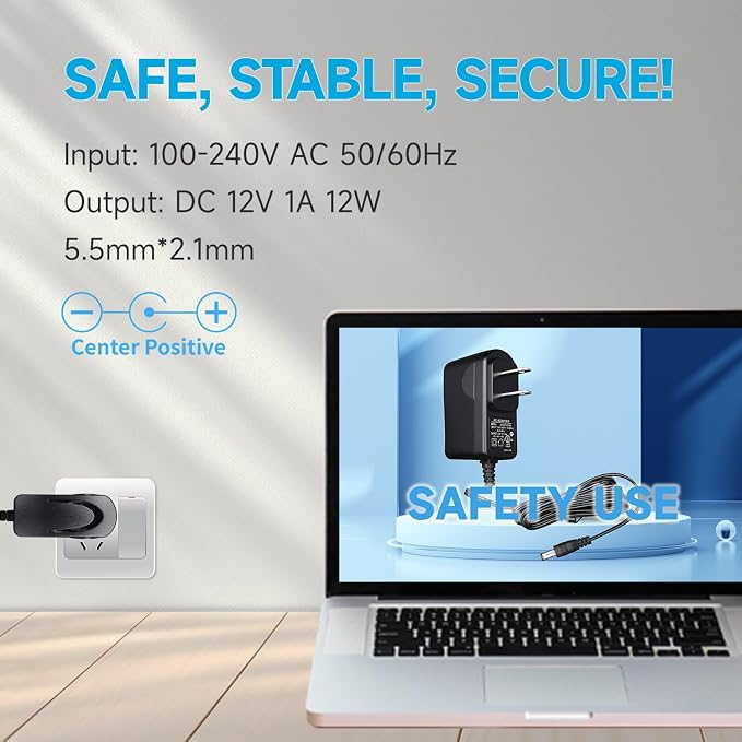 UL Listed 12V 1A Power Supply Adapter with 10ft Long Cord, 12V 1000mA 12W AC Adapter Charger Replacement for LED Strip Light Keyboard BT Speaker Router CCTV Camera Webcam DVR NVR and More