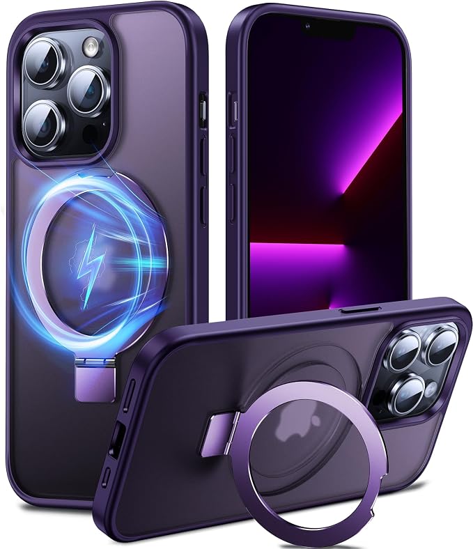Chicfun 3-in-1 [Magnetic+Kickstand+Ring Holder] for iPhone 14 Pro Case with Magnetic Stand Ring Compatible with MagSafe Phone Case iPhone 14 Pro Military Shockproof Protective Deep Purple