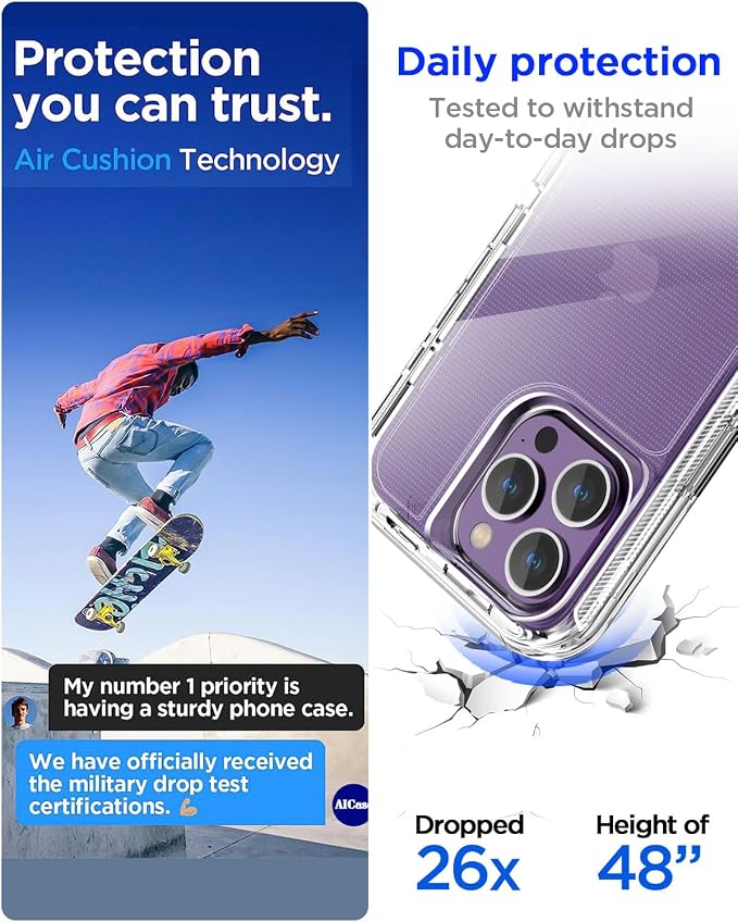 AICase Clear Case Compatible with iphone 15 Pro,Heavy Duty Durable 3-Layer [Not Yellowing][Military Grade Drop Protection]Shockproof/DropProof Protective Cover Compatible with iphone 15 Pro 6.1" 2023