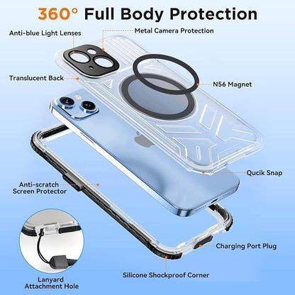 WIFORT for iPhone 15 Plus Waterproof Case, [IP68 Underwater Dustproof][Built-in Screen][15FT Military Shockproof], 360 Full Body Sealed Protection Cover Magnetic Frosted Phone Case, 6.7" Black