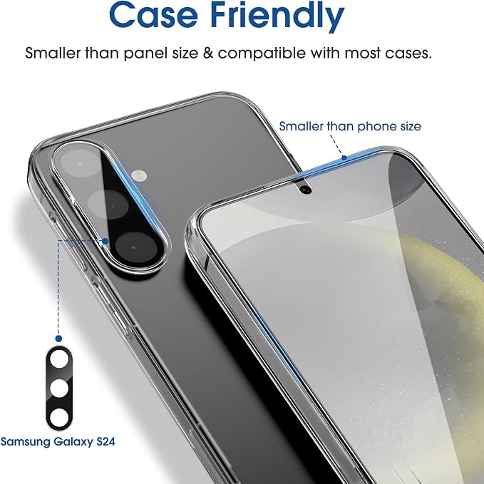 amFilm Auto-Alignment OneTouch for Samsung Galaxy S24 6.2" Screen Protector + Camera Lens Protector,Tempered Glass,30 Seconds Installation, Case Friendly , Bubble Free , Anti-Scratch [2+2 Pack]