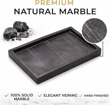 Natural Black Marble Tray for Bathroom | Kitchen | Vanity | Desktop, Stone Organizer for Coffee Table, Dresser, Nightstand, Candles, Soap, Towel, Plant, Jewelry (12" x 8"), Rectangular