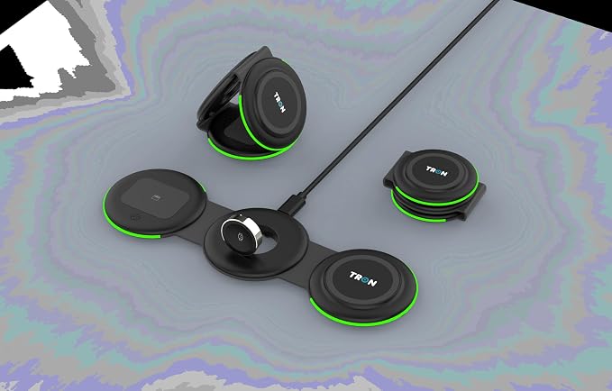 Tron 3 in 1 Foldable Magnetic Wireless Charger - Travel Charging Pad Dock for Apple Watch iPhone 16 15 14 13 12 Pro Max Plus & Airpod