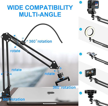Overhead Camera Mount with Ring Light, 6‘’ Overhead Phone Mount Compatible with iPhone Camera Webcam, Articulating Arm Phone Mount for YouTube Live Stream Cooking Nail Video Recording