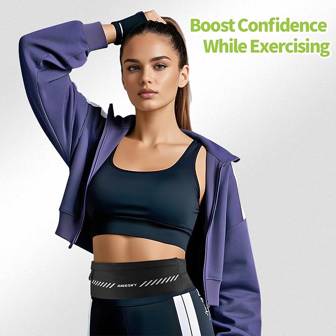 Slim Running Belt Fanny Pack for Men Women, Running Phone Holder, Waist Pack Runners Bag Money Belt with 3 Separate Pouch to Store Your Phone Key Money Safe, Waist Bag-Black