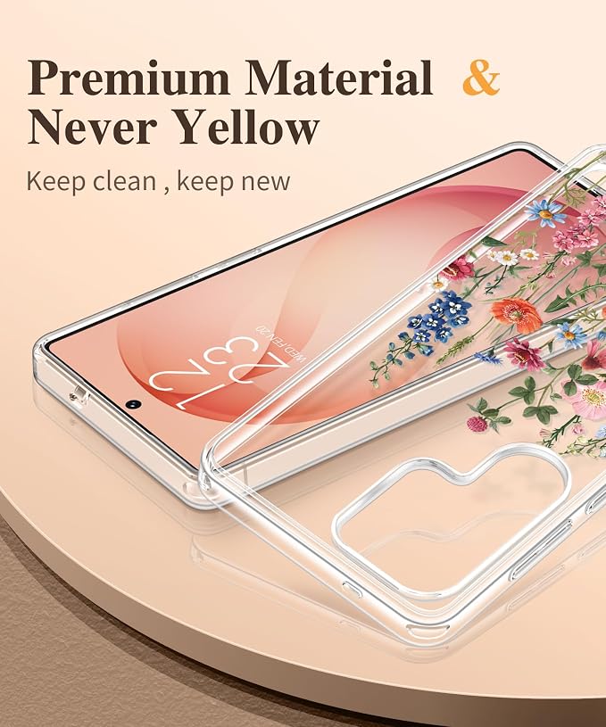 GVIEWIN for Samsung Galaxy S26 Ultra Case, Clear Floral Slim Shockproof Protective Women Phone Case, Non-Yellowing, with Screen Protector&Camera Lens Protector for S26 Ultra 6.9", Wild Petals/Colorful
