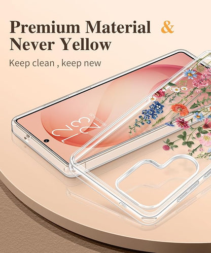 GVIEWIN for Samsung Galaxy S26 Ultra Case, Clear Floral Slim Shockproof Protective Women Phone Case, Non-Yellowing, with Screen Protector&Camera Lens Protector for S26 Ultra 6.9", Wild Petals/Colorful