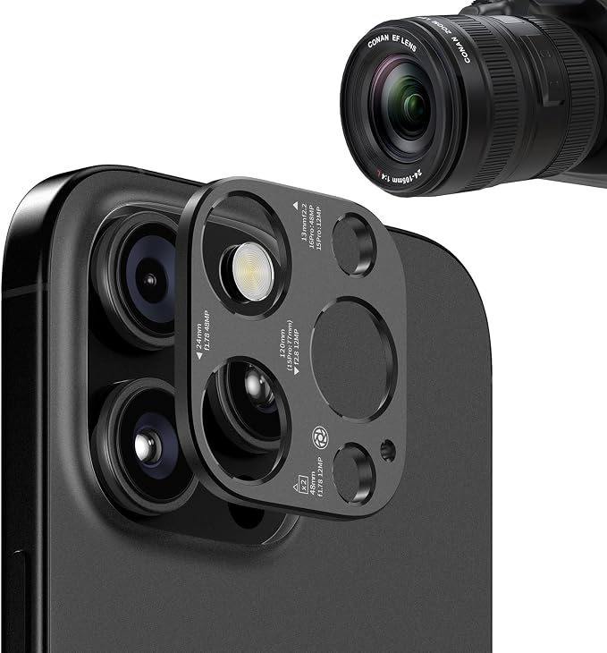 Laser-Etched Aluminum Camera lens Protector for iPhone 16 Pro/Max - [2025 Inspired Camera Design] for iPhone 14/15/16 Pro & Pro Max Series (No Glass Lens Coverage), 2 pack, Black
