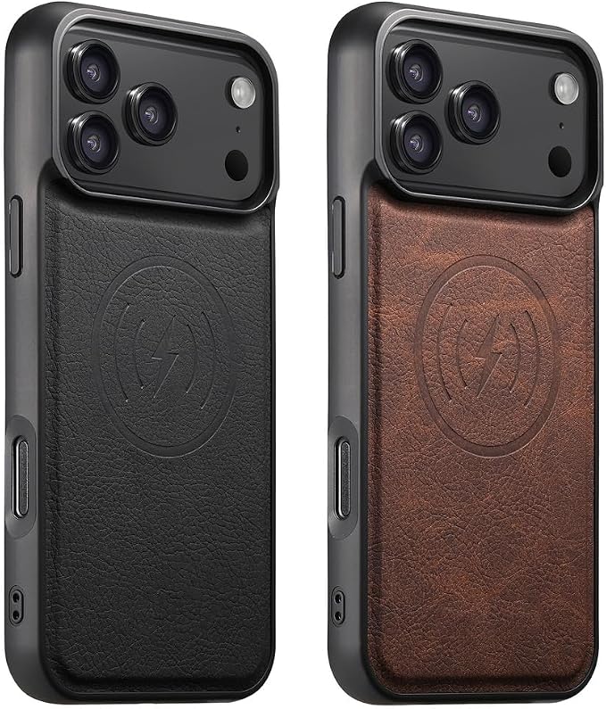 Leather Cover for iPhone 17 Pro Max/17 Pro/Air/17,Heavy Duty Protection Magnetic Wireless Charging Phone Case Retro Shockproof Business Style Shell (Air,Black)