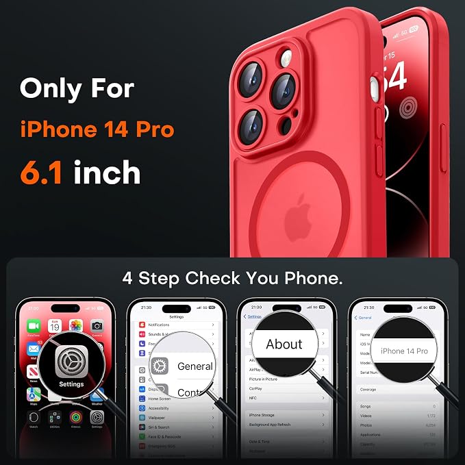 TOCOL for Phone 14 Pro Case, Compatible with Magsafe Charger, Full Camera Protection, Drop Protection, Translucent Matte Phone Case for iPhone 14 Pro 6.1 inch (Red)