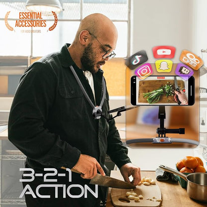 Magnetic Neck Phone Holder 27.5inch Long Hands Free for POV/Vlog Selfie Chest Mount with Strap Perfect for Recording, Cooking, Cycling Compatible with iPhone, Android (Bright Gray)