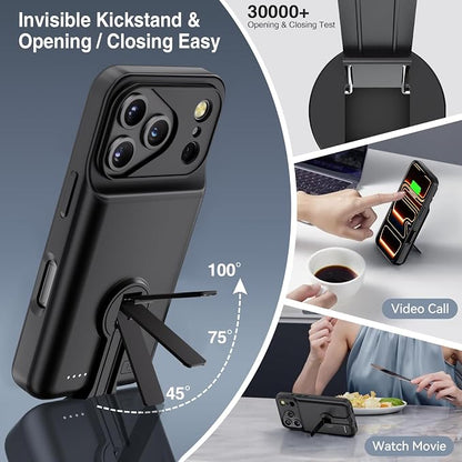 BOPPS Battery Case for iPhone 17 Pro with Stand,Ultra Slim 8500mAh Portable Rechargeable Strong Protective Extended Charger Cover for iPhone 17 Pro Charging Case-6.3inch Black