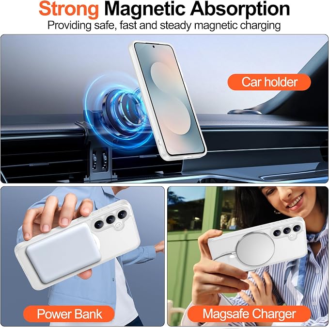 MOZOTER for Samsung Galaxy S25 FE Case,[Compatible with MagSafe] White | [12Ft Military Dropproof][2*Screen Protector] Translucent Shockproof Holsters Case for S25 FE-White