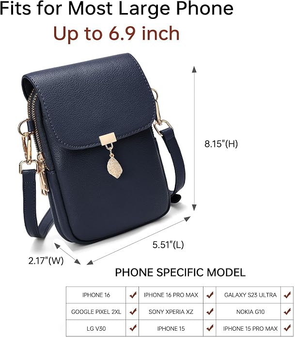 Small Crossbody Bags for Women Leather Multi Pocket Cell Phone Purse with RFID Blocking Card Slots for Everyday Use