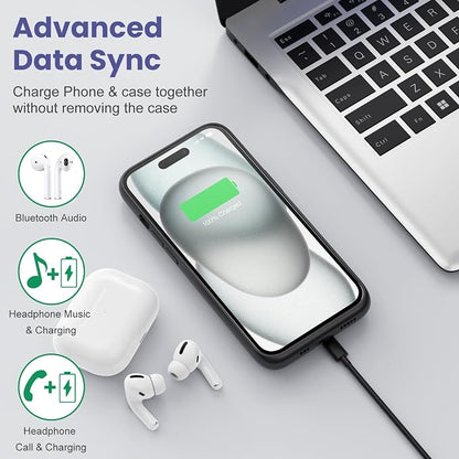 Feob Battery Case for iPhone 15Pro (6.1Inch), Real 7500mAh Ultra Slim Portable & 15W Fast Charging, Rechargeable Protective Extended Charger Case Cover Only for iPhone 15Pro Charging Case-Black