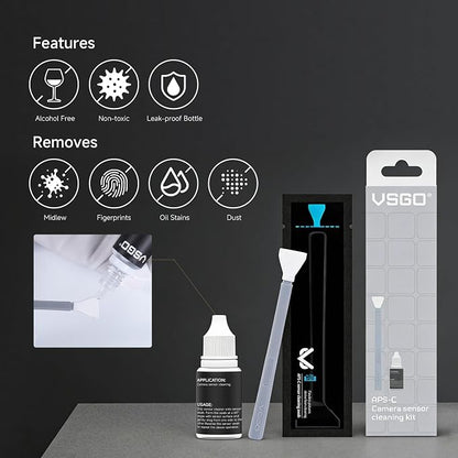 VSGO APS-C Sensor Cleaning Kit, 6pcs Sensor Swabs & 10ml Sensor Cleaner for Nikon Sony Canon DSLR Camera Clean (VS-S02-6)