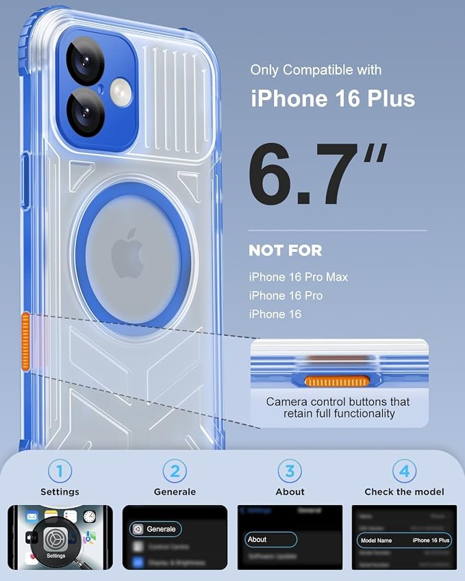 for iPhone 16 Plus Waterproof Case with Magsafe, Built-in [Camera & Screen Protector] [Lanyard], IP68 Water Proof Full Body Dustproof Heavy Duty Frosted Protective Phone Cover, 6.7" Blue