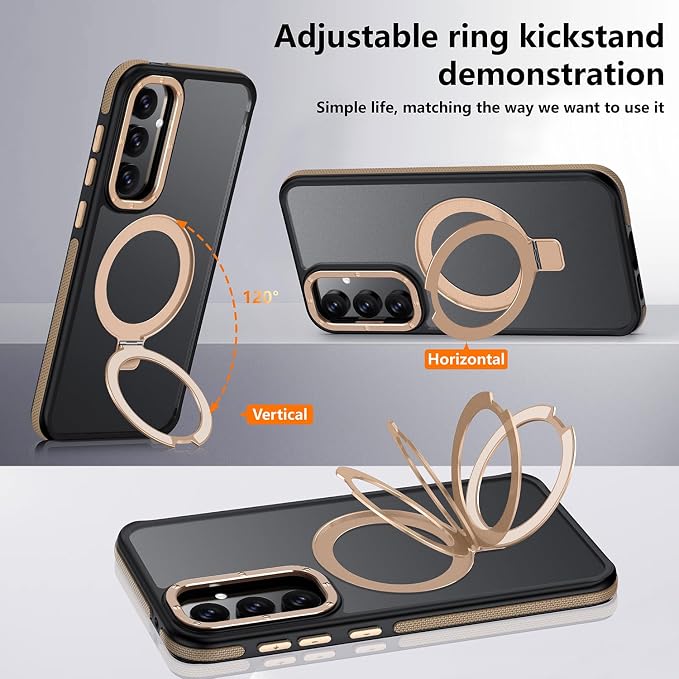 for Samsung Galaxy S23 FE Case, Magnetic Adjustable Ring Stand [Fit for Magsafe], [Military-Grade Shockproof Protection] Phone Case with Kickstand&Ring Holder (Desert Gold)