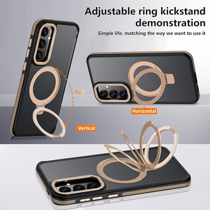 for Samsung Galaxy S23 FE Case, Magnetic Adjustable Ring Stand [Fit for Magsafe], [Military-Grade Shockproof Protection] Phone Case with Kickstand&Ring Holder (Desert Gold)