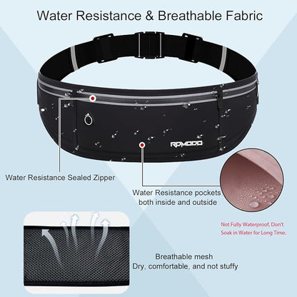 Water Resistant Fanny Packs for Women, Slim Running Belt for Men, Phone Holder for Running Walking Outdoor, 3 Pockets Adjustable Running Waist Pack for iPhone 16 15 14 Samsung Black (2 Pack)