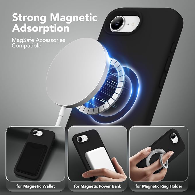 Magnetic for iPhone 17e/iPhone 16e Case, Compatible with MagSafe, [Soft Anti-Scratch Microfiber Lining] Slim Silicone Shockproof Protective Phone Case for iPhone 17e/16e 6.1", Black