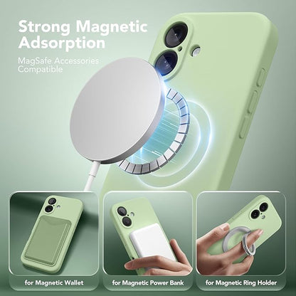 Magnetic for iPhone 16 Plus Case, Compatible with MagSafe, [Full Camera Protection][Screen Protector] Silicone Shockproof Protective Phone Case for iPhone 16 Plus 6.7", Matcha