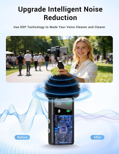 Kairiyard Wireless Mini Lavalier Microphone for iPhone iPad Android Phone, Noise Reduction, 25H Battery Charging Case, Plug and Play Magnetic Clip on Lapel Mic for Video Recording Podcast Vlogging