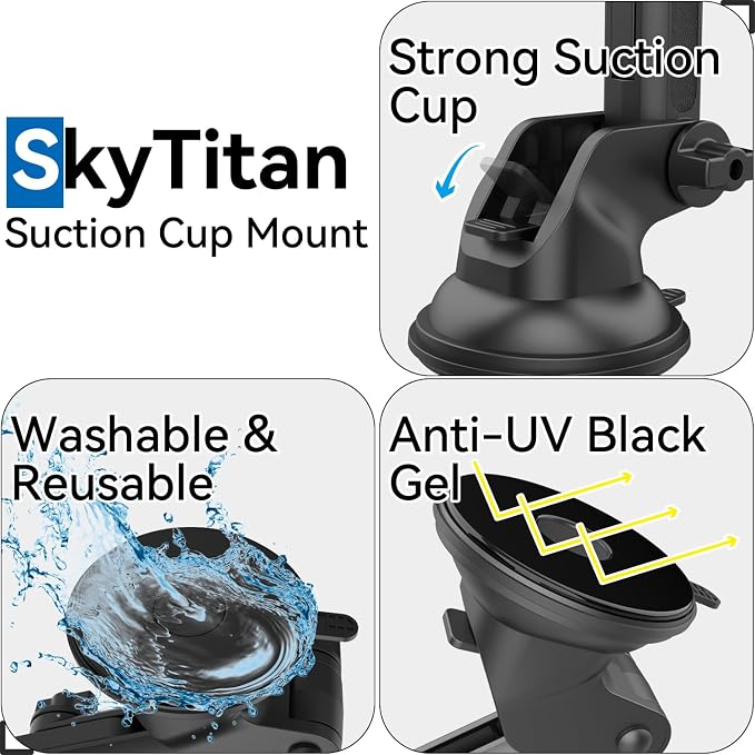 SkyTian for Garmin GPS Car Mount Replacement Sticky Suction Cup 17mm Ball Mount Long Arm Windshield Holder fit Garmin Nuvi Drive Dezl RV GPS, Black