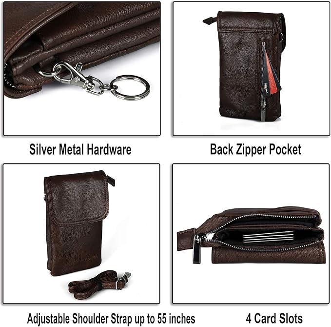 befen Genuine Leather Small Crossbody Bags for Women Cell Phone Bag Cross Body Purses,Silver Zipper