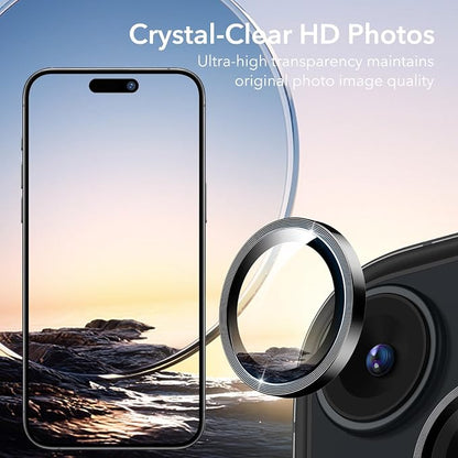 ESR 2 Pack Camera Lens Protector for iPhone 15/15 Plus/14/14 Plus, Ultra-tough HD Individual Lens Protectors, Scratch Resistant, Ultra-thin Tempered Glass, Armorite Series, Black