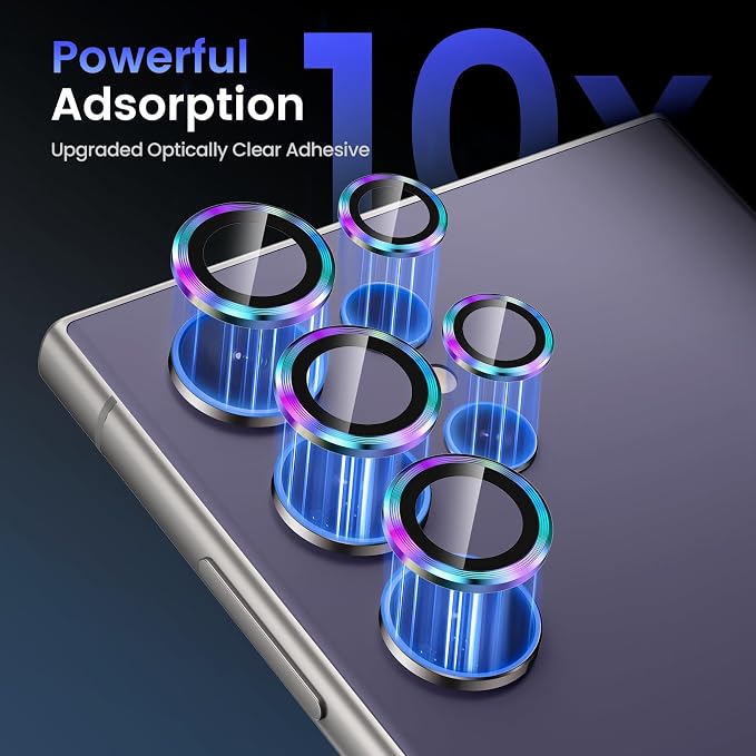 Tensea (3+2PCS for Samsung Galaxy S24 Ultra 5G Camera Lens Protector, 9H Tempered Glass Camera Cover Screen Protector Metal Individual Ring for S24 Ultra 5G 2024 [Installation Tray][Case Friendly]