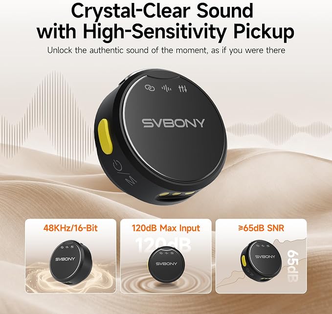 SVBONY Lavalier Microphone for iPhone, Mini Mic with Dual Receivers for Multi Shooting,Triple Intelligent Noise Reduction, Lav Mic 48kHz/16bit Recording Video, Interview, Streaming for iPhone/Android