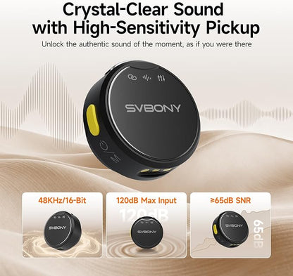 SVBONY Lavalier Microphone for iPhone, Mini Mic with Dual Receivers for Multi Shooting,Triple Intelligent Noise Reduction, Lav Mic 48kHz/16bit Recording Video, Interview, Streaming for iPhone/Android
