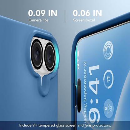 GONEZ Magnetic for iPhone 16 Case, Compatible with MagSafe, [Screen Protector + Camera Lens Protector], Liquid Silicone Shockproof Protective Phone Case for iPhone 16 6.1", Lake Blue