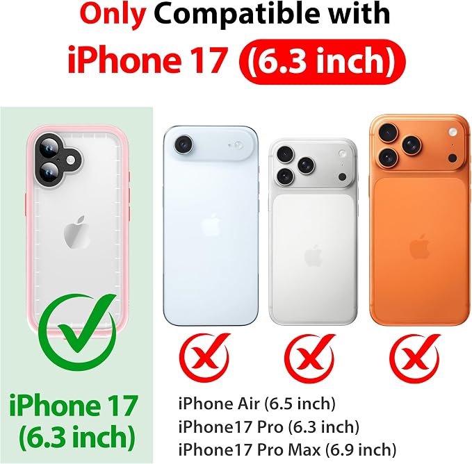 SPORTLINK for Waterproof iPhone 17 Case - Built in Screen Protector/Dustproof/Shockproof/6.6FT Military Dropproof/Ful Body Protector/IP68 Underwater for iPhone 17 Case 6.3 inch Pink/Frosted Clear