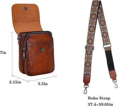HESHE Leather Small Crossbody Bags for Women RFID Blocking Cell Phone Purse Anti-Theft Travel Bag with wide Straps