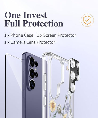 GVIEWIN for Samsung Galaxy S26 Ultra Case, Clear Floral Slim Shockproof Protective Women Phone Case, Non-Yellowing, with Screen Protector & Camera Lens Protector for S26 Ultra 6.9", Vibrant Spring
