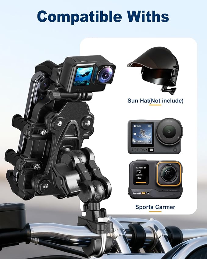 Motorcycle Phone Mount,Anti Vibration Bike Phone Holder for Handlebar, 360° Rotation Bicycle Phone Holder for Scooter, ATV,MTB,Dirt Bike,E-Bike,Compatible with iPhone 16 15 Pro