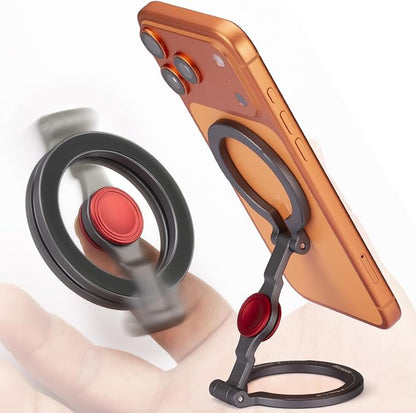 Magnetic Phone Stand & Fidget Spinner Combo for iPhone, MagSafe Compatible Dual Ring Grip, Foldable 360° Rotating Holder for Desk, Car, Gym, Travel, Stress Relief Finger Spinner