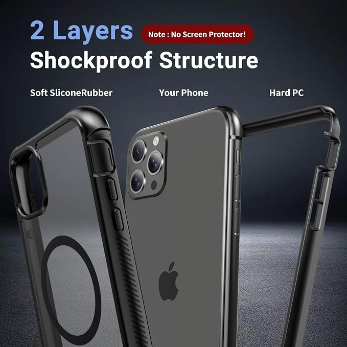 jaroco Magnetic for iPhone 11 Pro Max Case, [Compatible with MagSafe][Military Grade Drop Protection][Heavy Duty Protection][Non-Slip][Shockproof] 2-Layer Durable Bumper Phone Case 6.5''-Black