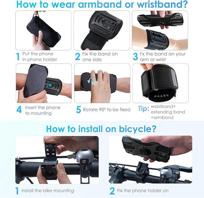 Cikyner Running Armband, 3 in 1 360° Rotatable & Detachable Sports/Bicycle Phone Holder for 4.5-7'' Smartphones, Ideal for Gym, Jogging, Hiking