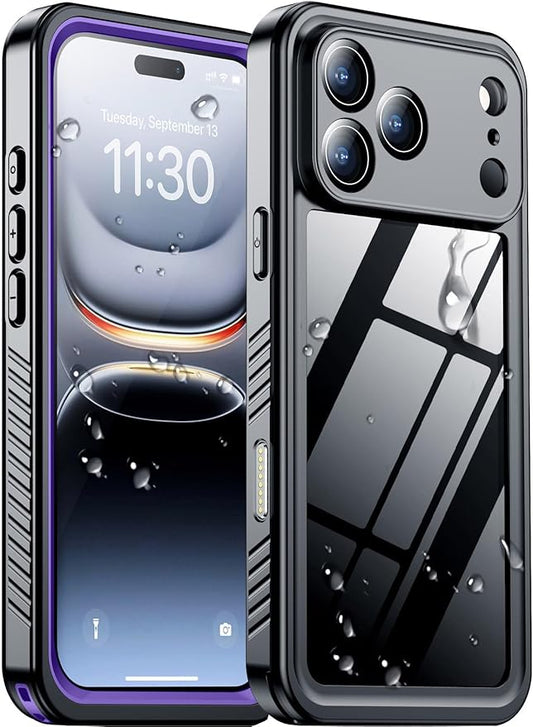 Temdan Compatible with iPhone 17 Pro Case,Waterproof Built-in Screen & Camera Protector IP68 Underwater Full Body 17FT Military Dropproof Shockproof Phone Case 6.3"-Purple/Clear