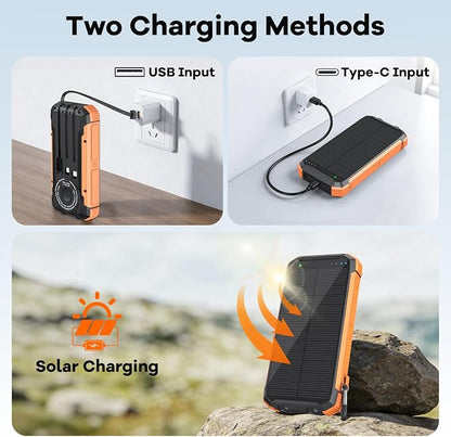 ERRBBIC Solar Charger Power Bank 20000mAh, Portable Wireless Charger, 15W Fast Charging External Battery Pack with Dual Flashlight and USB C Outputs, Outdoor Mobile Power Compatible with Cell Phones